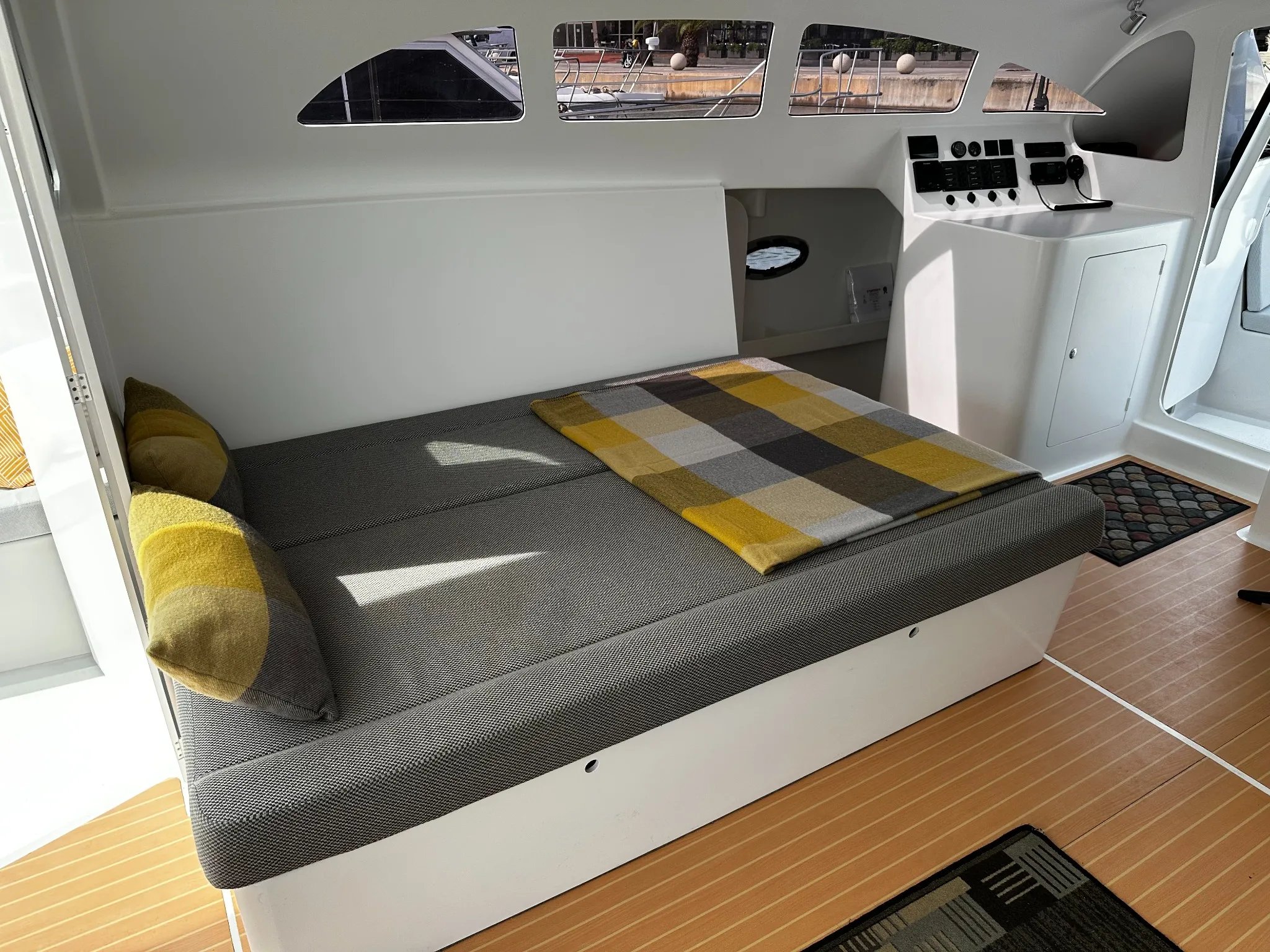 Convertible saloon berth inside the Earthling E40 electric power catamaran.