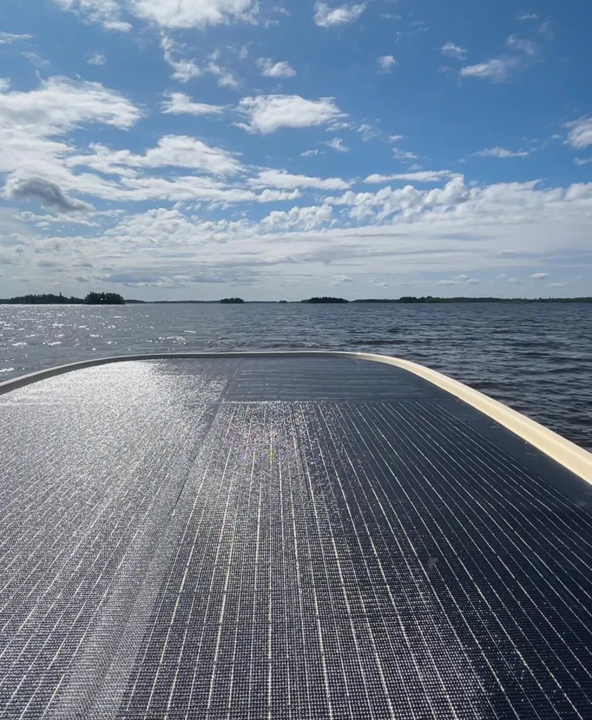 Close-up of the walkable solar deck panels fitted to the Elvene Amber.