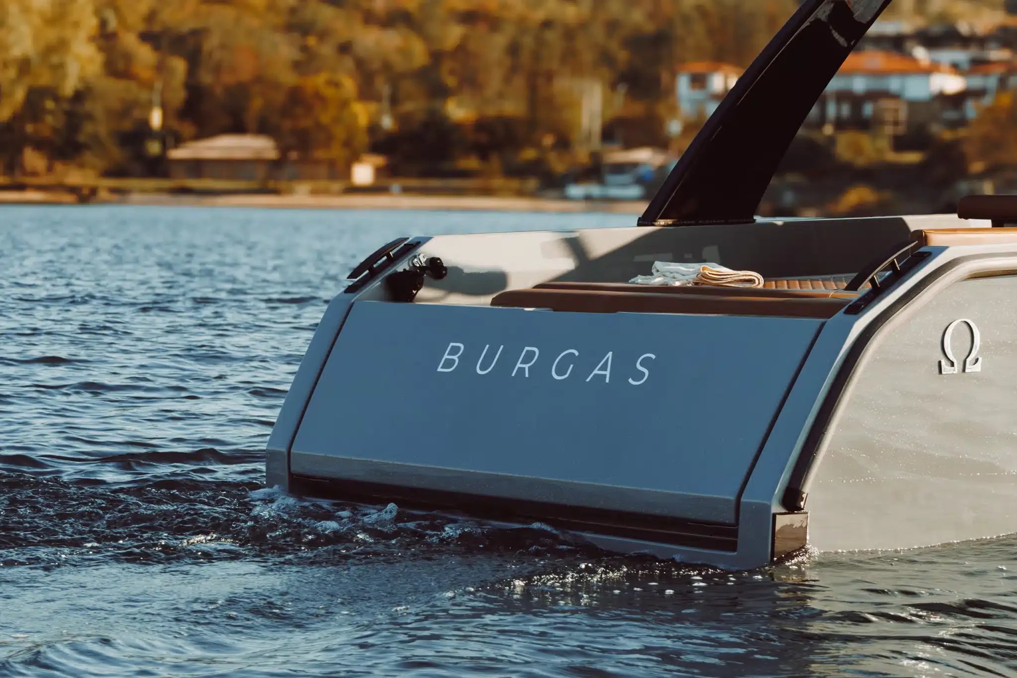 A boat with the name Burgas on the back.