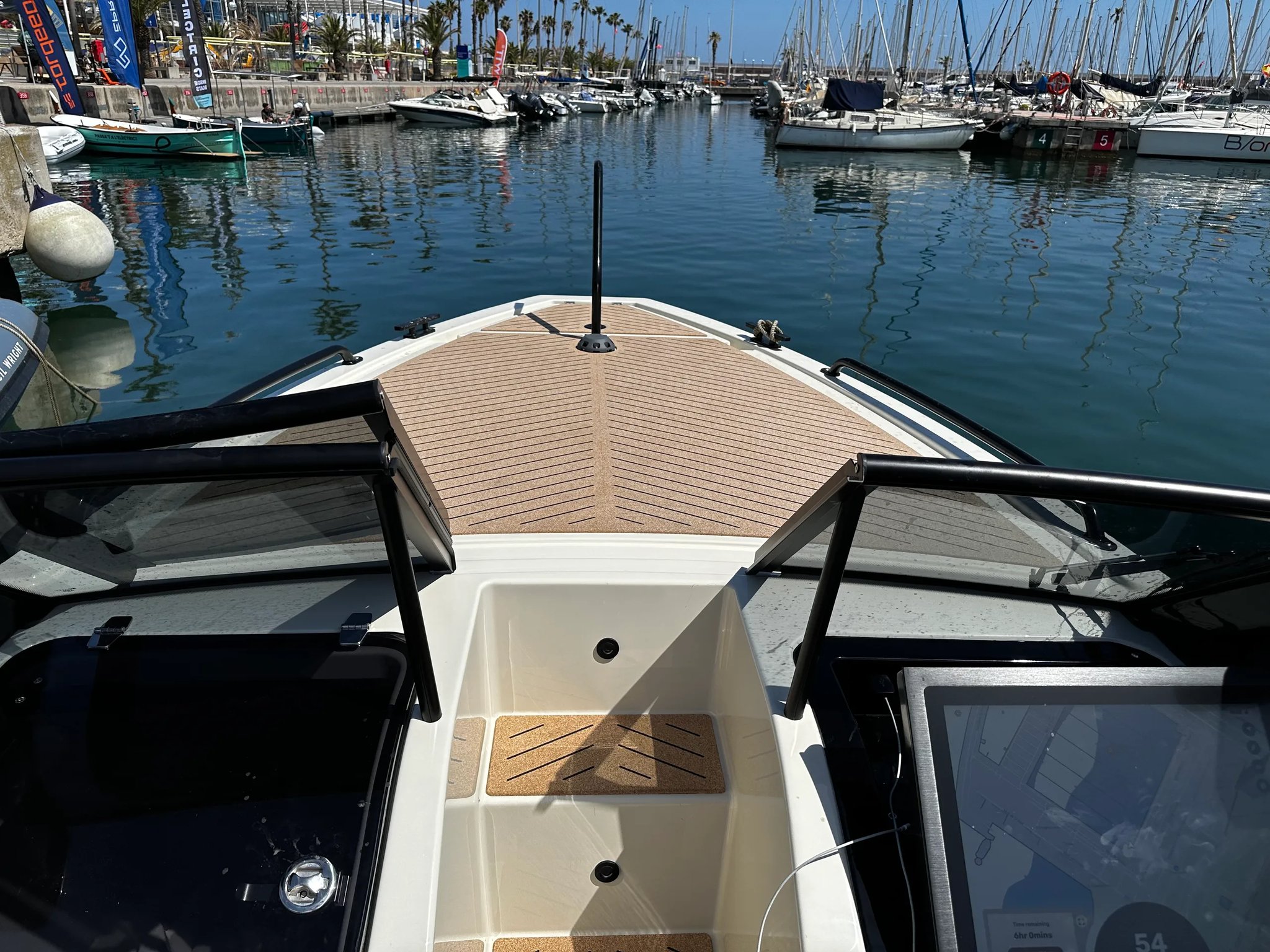 X Shore 1 Open Performance bow deck view from the helm area