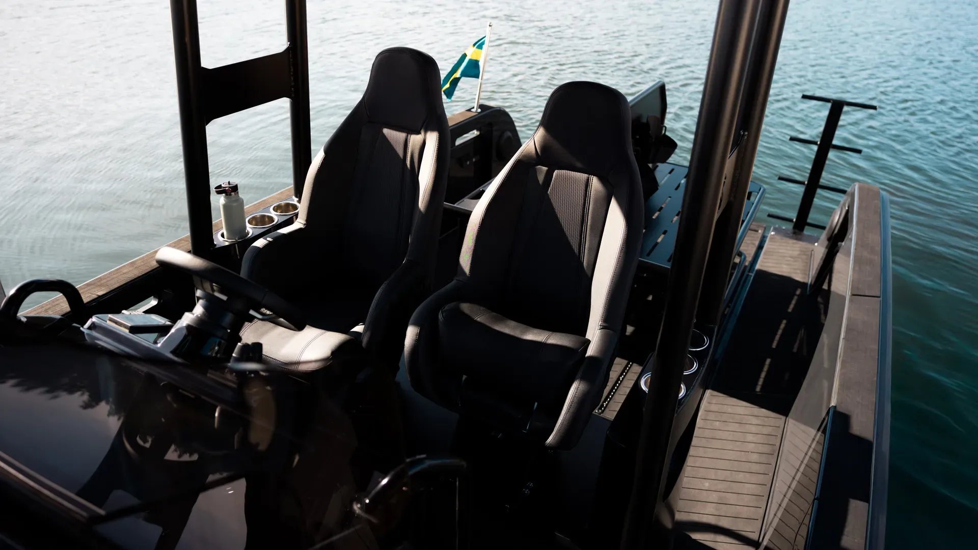 Dual helm seats aboard the X Shore PRO electric workboat